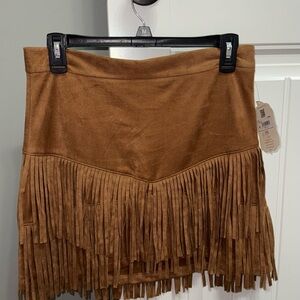 NWT Altar’d State Fringed Tan Suede Skirt